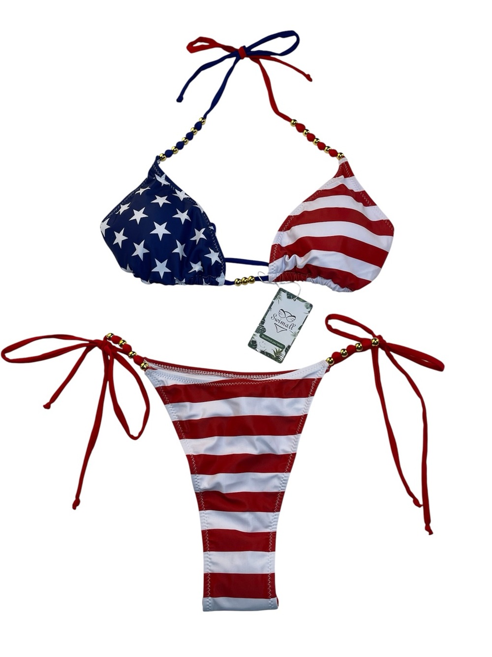 Swimall Thong Bikini Set String High Cut Triangle Swimsuit Women's size Medium